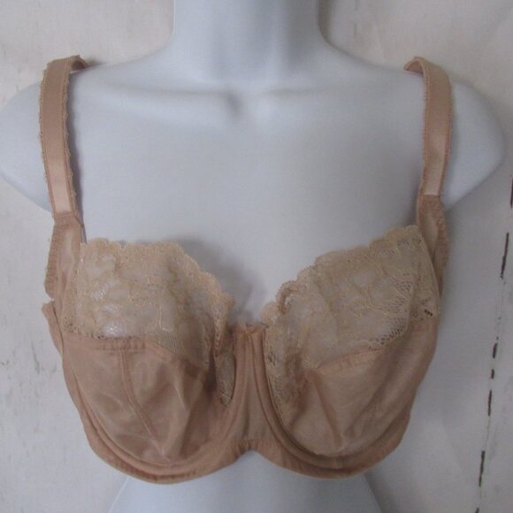 Panache Bra 38E Beige Tan Jasmine Balconette Sheer Lace Back Closure - Picture 1 of 6